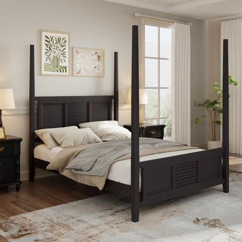Traditional Solid Wood Four Poster Bed Lark Manor Color Espresso Size Queen